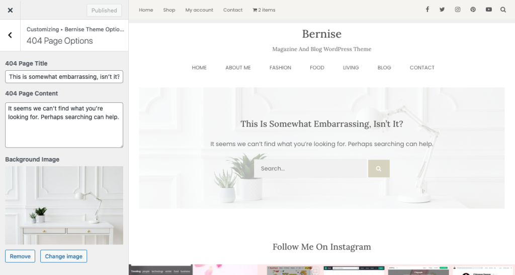 Bernise Feminine WordPress Theme 404 Page