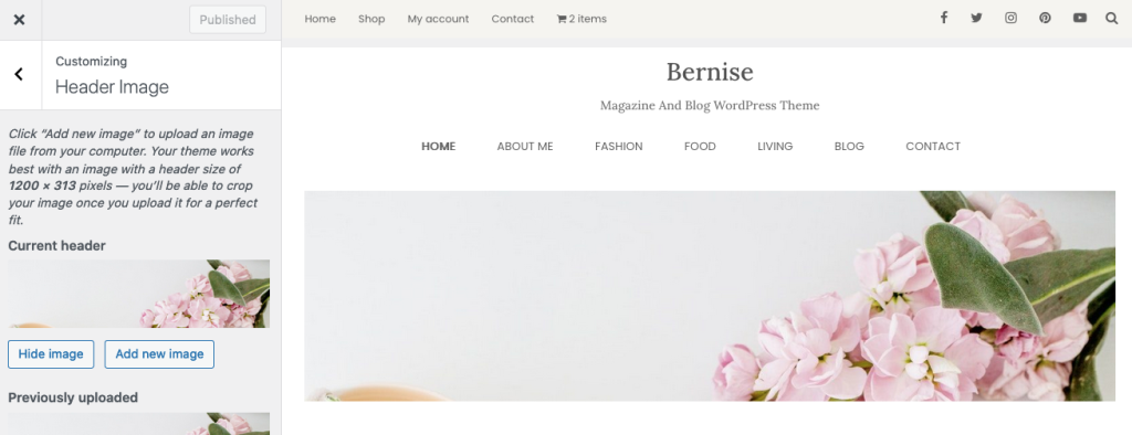 Bernise Feminine WordPress Theme Header Image