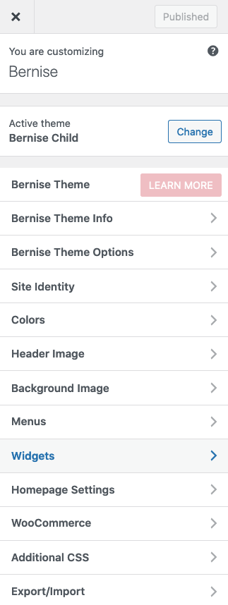 Bernise Feminine WordPress Theme Customizer Widgets