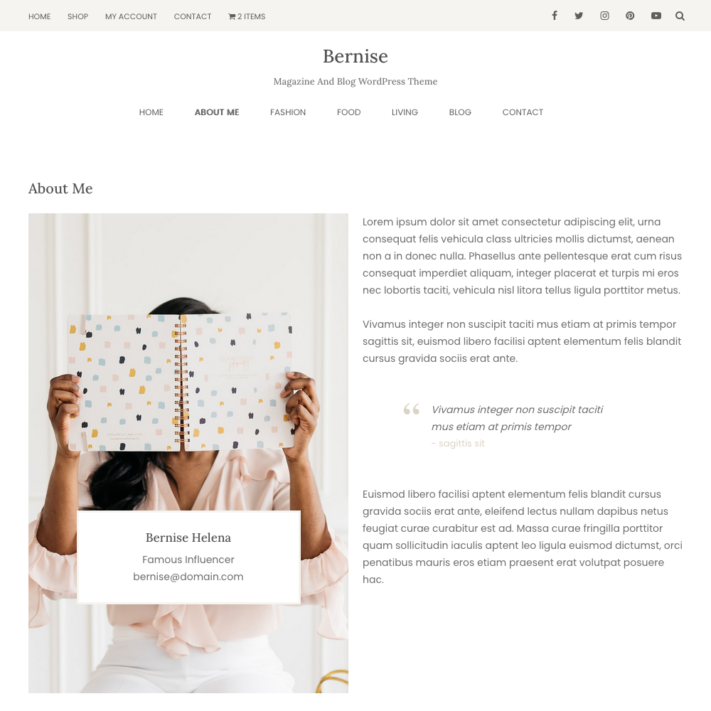 Bernise Feminine WordPress Theme About Page
