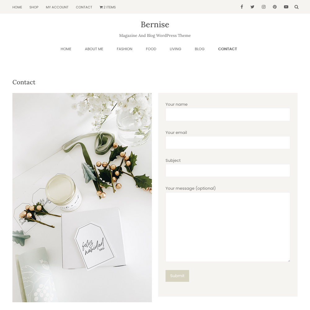Bernise Feminine WordPress Theme Contact Page