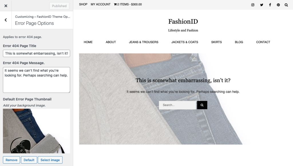 FashionID Feminine WordPress Theme 404 Page