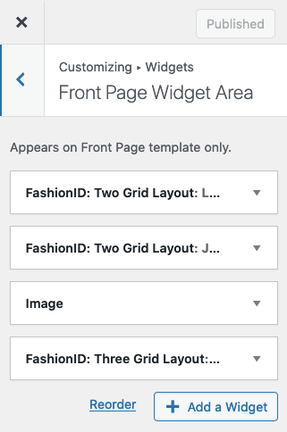 FashionID Feminine WordPress Theme Customizer Widgets