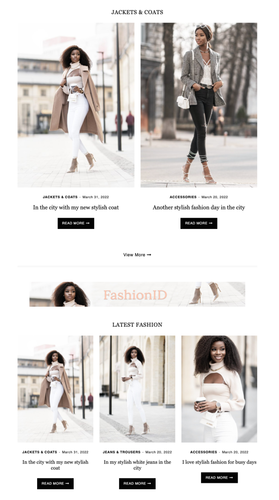 FashionID Feminine WordPress Theme Home Page