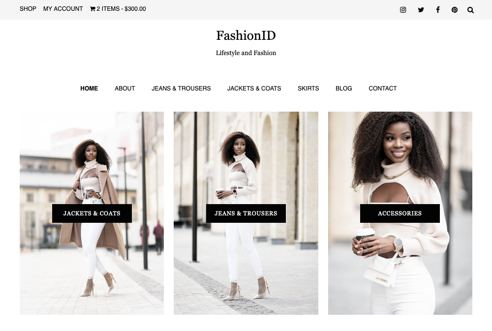 FashionID Feminine WordPress Theme Top Widget Area