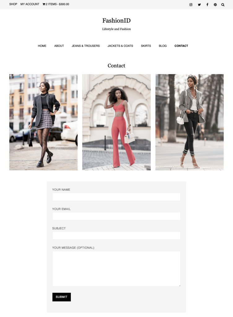 FashionID Feminine WordPress Theme Contact Page