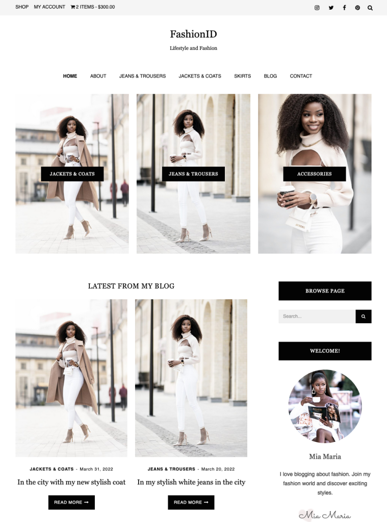 FashionID Feminine WordPress Theme Home Page