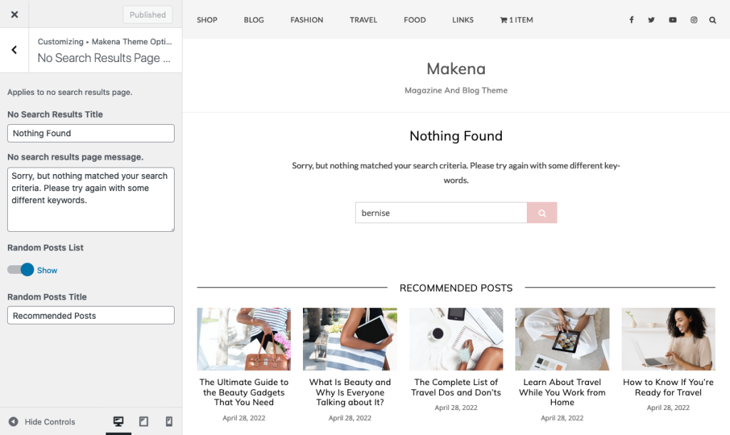 Makena Feminine WordPress  No Search Results Page