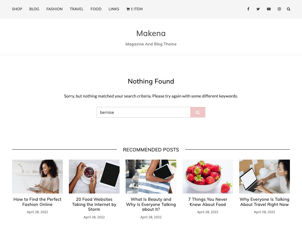 Makena Feminine WordPress Theme No Search Results Page