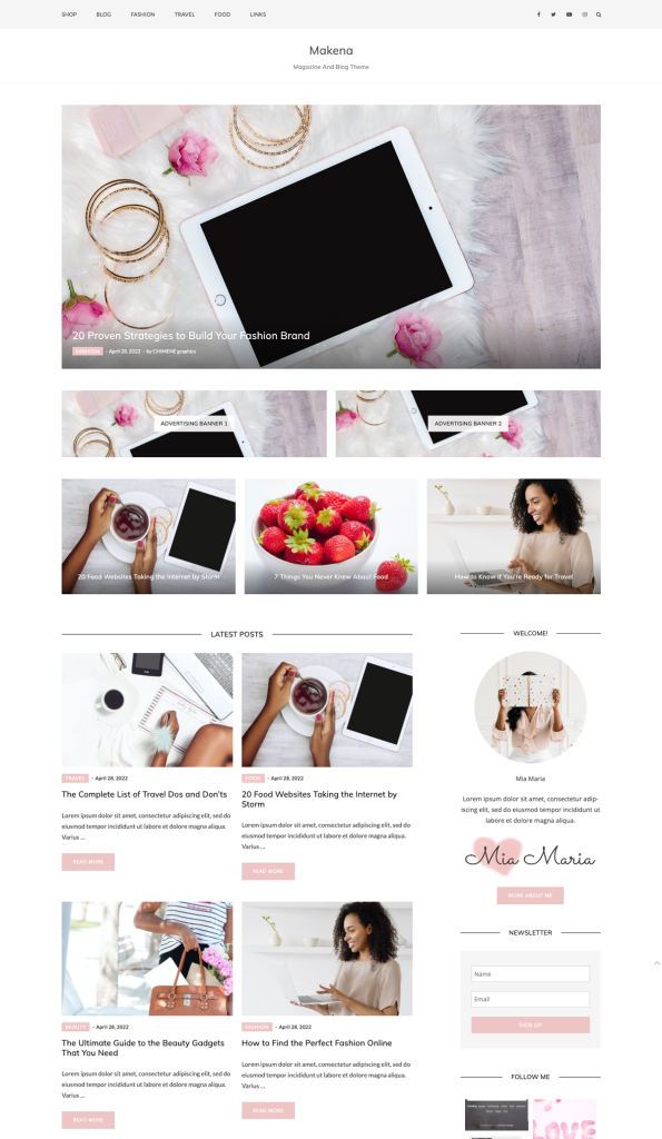 Makena Feminine WordPress Theme Home Page