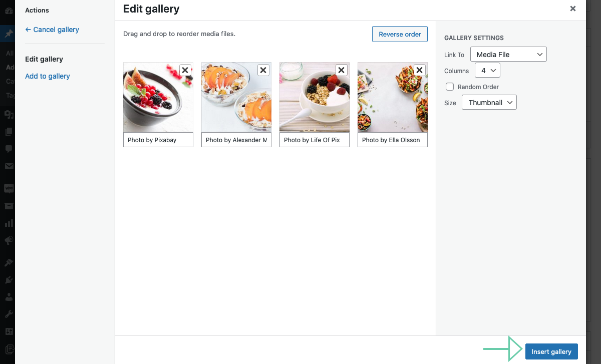 create gallery on WordPress - reorder images
