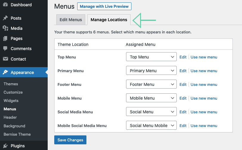 manage menu locations in WordPress