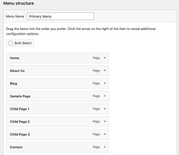 menu structure in WordPress