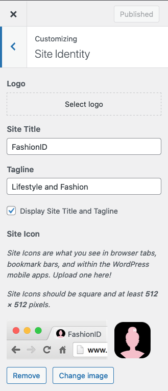 FashionID WordPress Theme Upload Logo